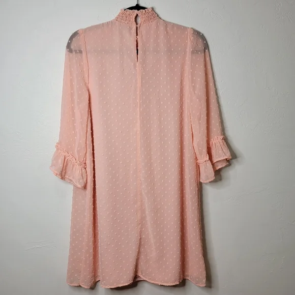 Peachy Pink Swiss Dot Dress with High Smocked Collar - Picture 5 of 7